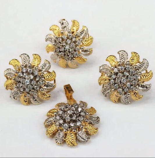Dual-Tone Flower Zirconia Jewelry Set