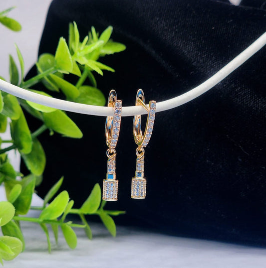 Gold-Toned Zirconia Dangle Hoop Earrings