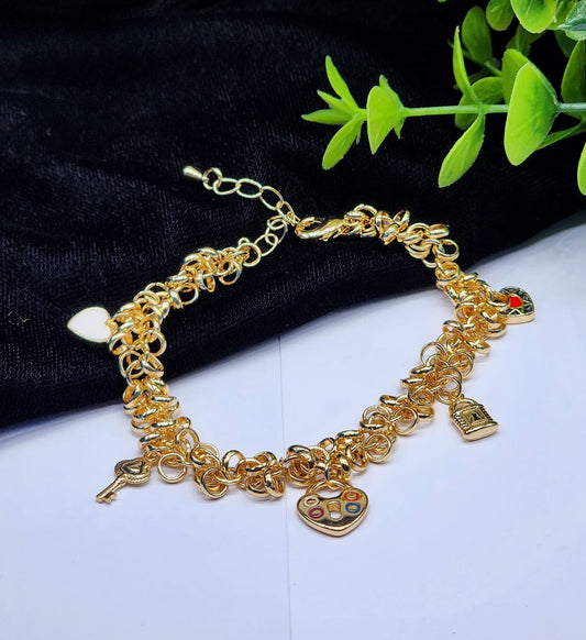 Romantic Gold-Toned Charm Bracelet