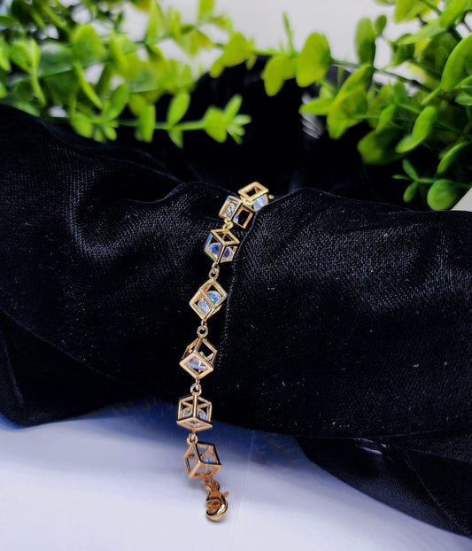Gold-Toned Geometric Cube Bracelet