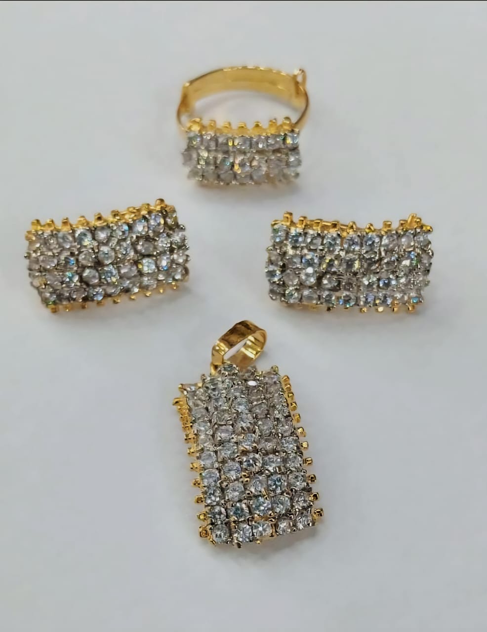 Brilliant Gold-Toned Rectangle Pave Zirconia Jewelry Set
