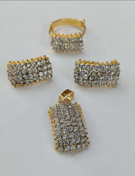 Brilliant Gold-Toned Rectangle Pave Zirconia Jewelry Set