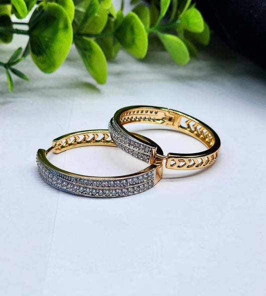Dazzling Gold-Toned Pave Zirconia Bali Hoops